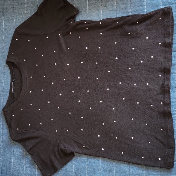 Zara lightweight black short-sleeved sweater with stud details, size large - Picture 4 of 7